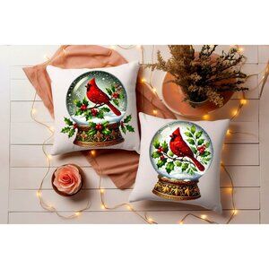 Cardinal snowglobe throw pillow covers